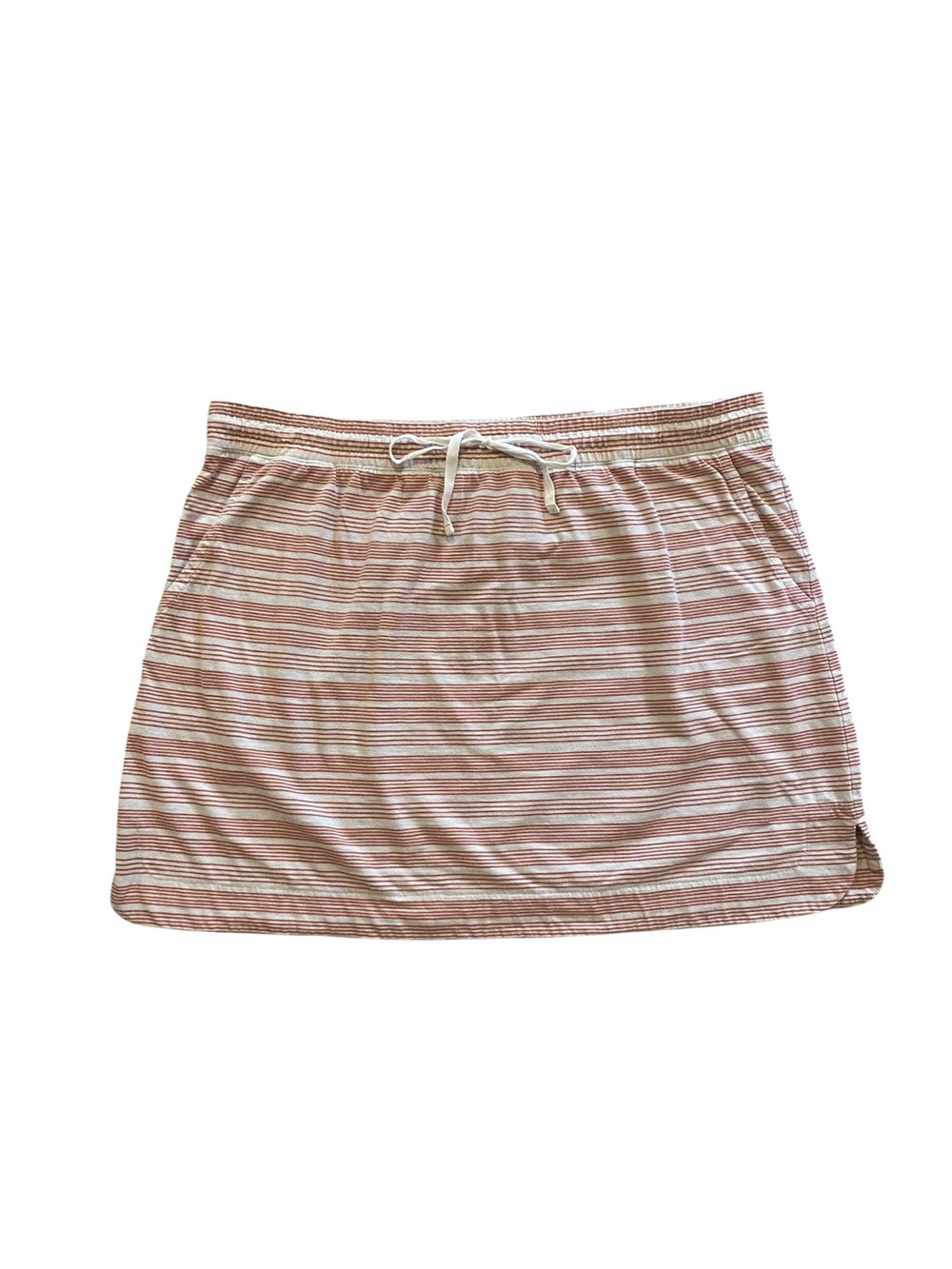 LOFT Pink and Cream Striped Drawstring Mini Skirt